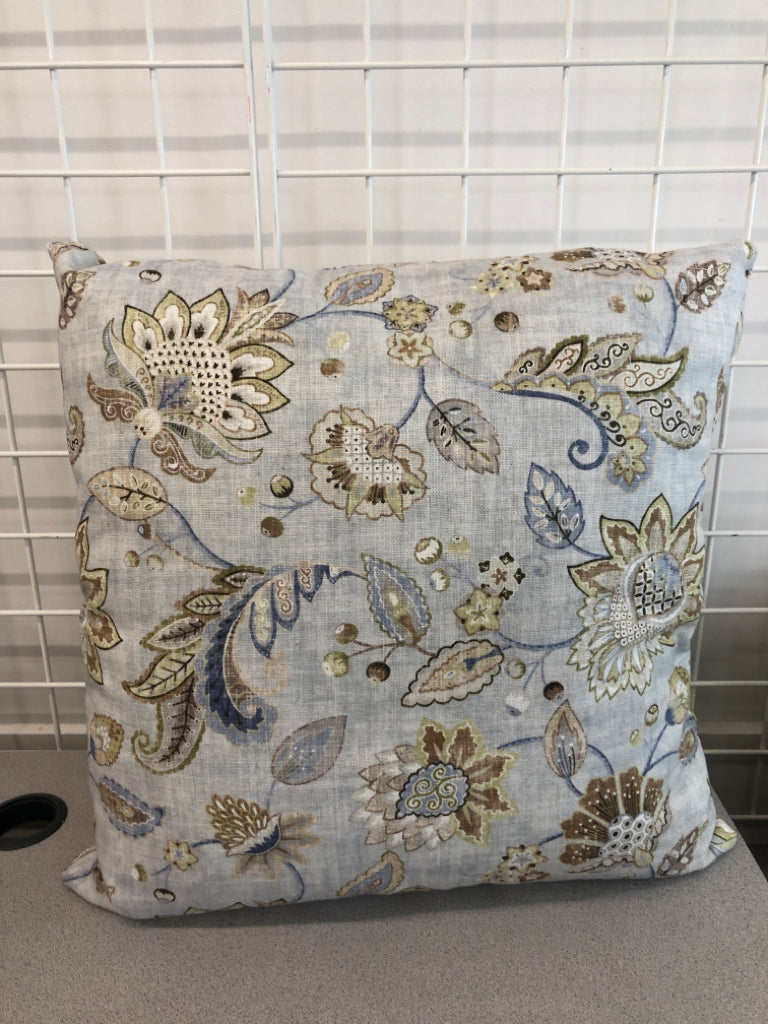 BLUE FLORAL ACCENT PILLOW.
