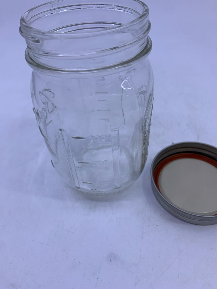 BALL MASON JAR W EMBOSSED FRUIT.