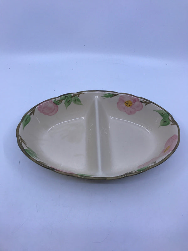 DIVIDED SERVING BOWL W/ PINK FLOWERS.