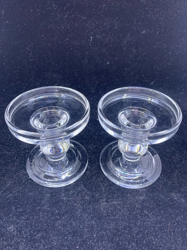 2 CLEAR GLASS CANDLE HOLDERS PILLAR/TAPERED.