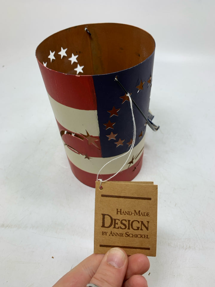 PIERCED PATRIOTIC CYLINDER LANTERN.