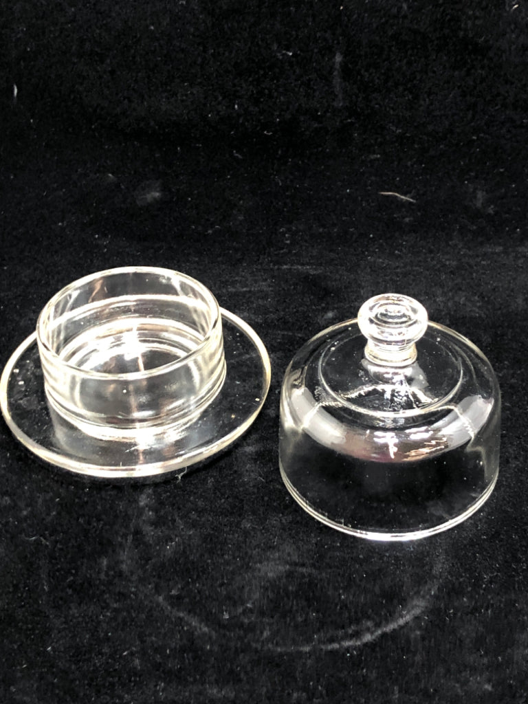 CLEAR GLASS DOME BUTTER DISH.