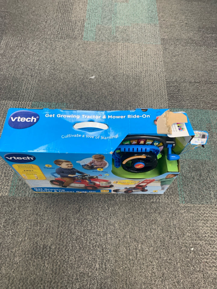 Vtech Get Growing Tractor & Mower Ride-ON NIB *minor rips to box*