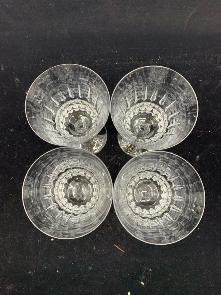 4 CUT GLASS BOTTOM WINE GLASSES.