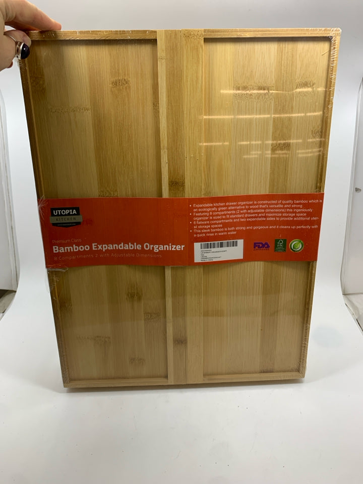 NIP EXPANDING BAMBOO UTENSIL TRAY.