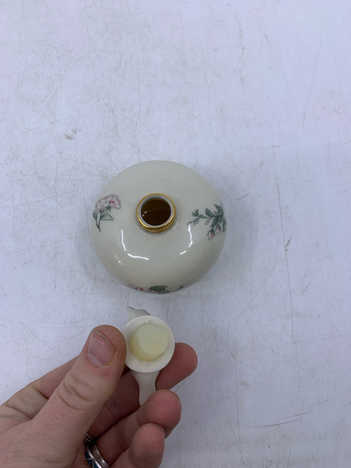 SMALL BIRD ON FLORAL PERFUME EMPTY BOTTLE.