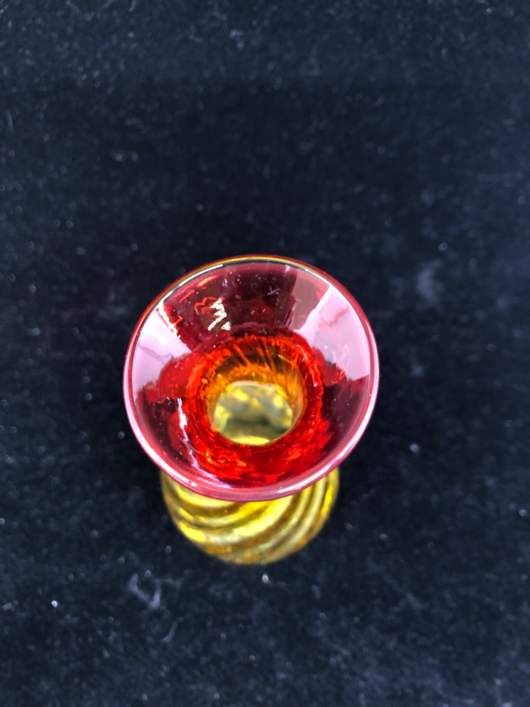 RED AND YELLOW GLASS VASE.