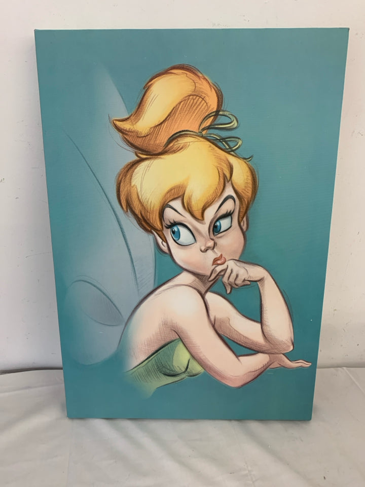 TINKER BELL IN TEAL FRAME CANVAS WALL ART.