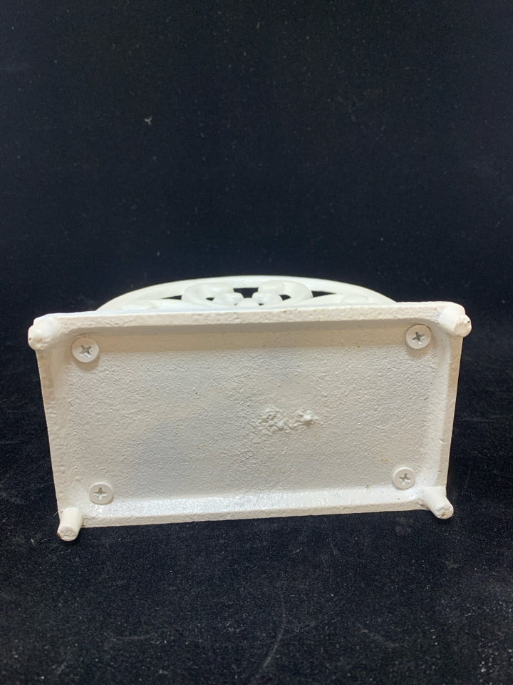 WHITE METAL NAPKIN HOLDER.