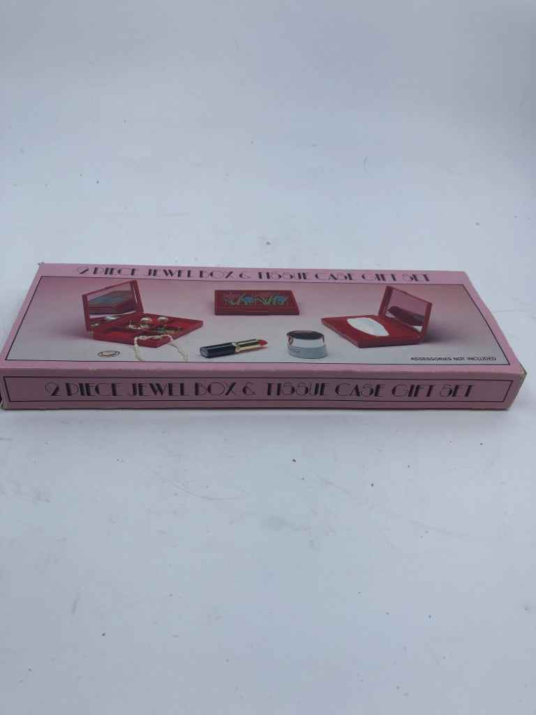 NIB VTG JEWELRY AND TISSUE BOX SET.