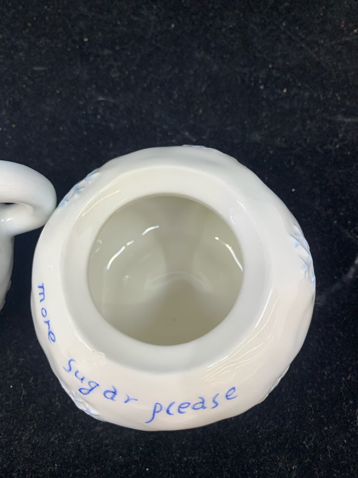 2 SUGAR & CREAMER SNOWBALL SHAPED SNOWFLAKES.