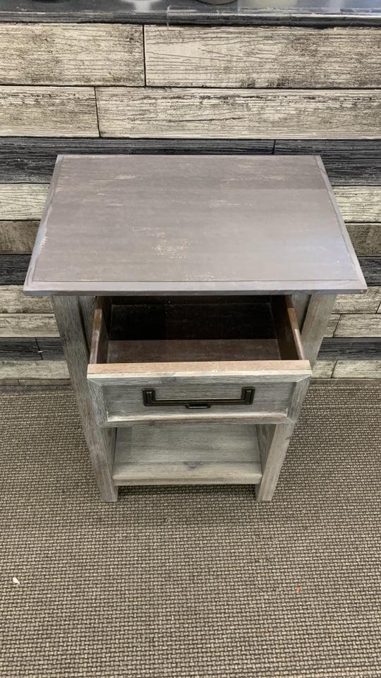 GRAY FARMHOUSE STYLE TALL NIGHTSTAND.