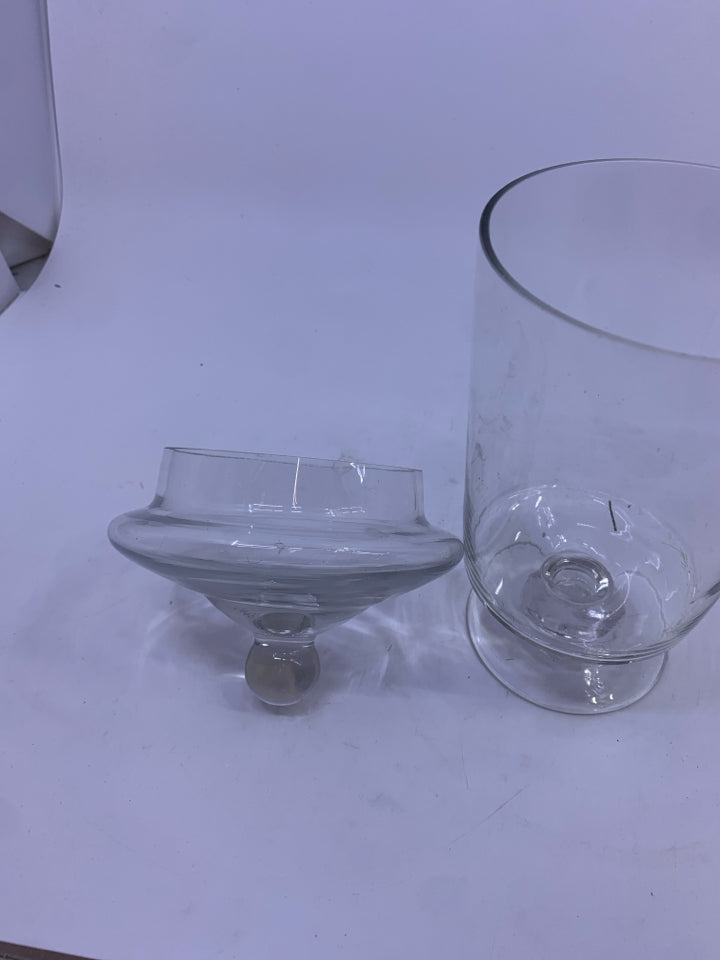 FOOTED GLASS JAR W LID.