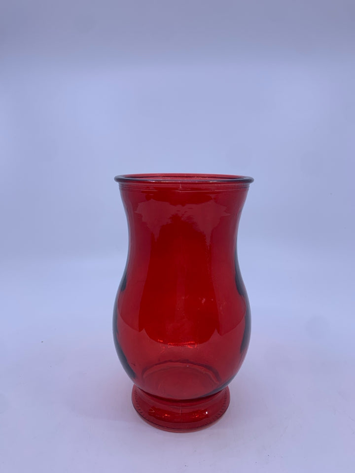 RED TINTED GLASS VASE.