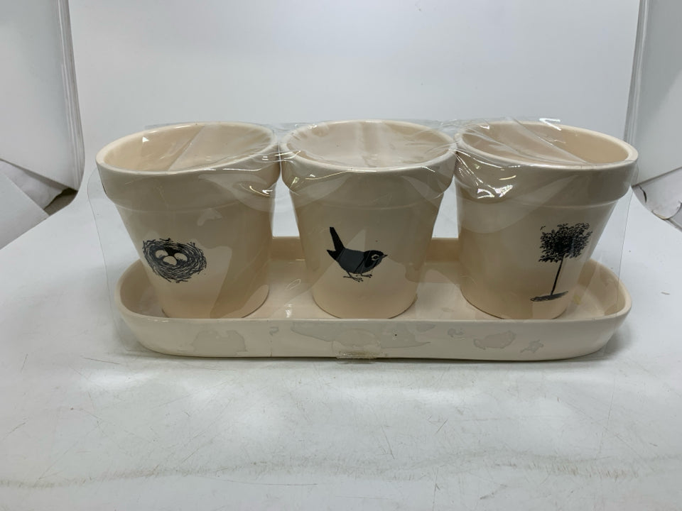 4 PC PLANTERS W/ TRAY BIRD NEST TREE.