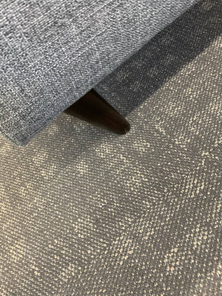 UPHOLSTERED GRAY CHAIR W/OTTOMAN.