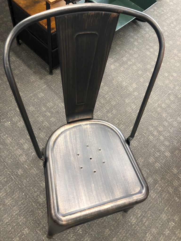 2-BLACK AND COPPER METAL CHAIRS.