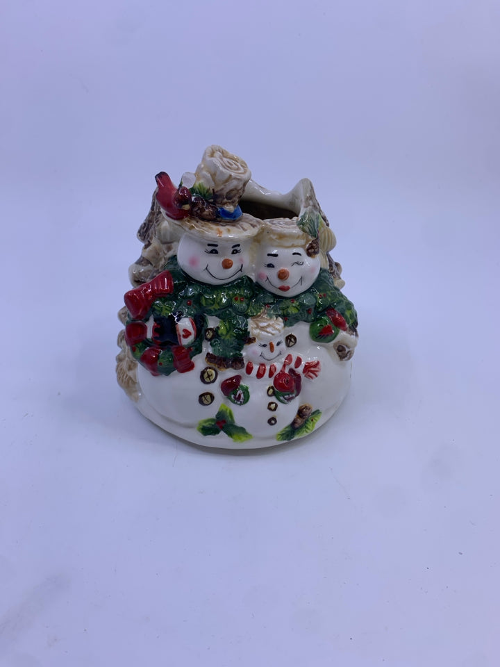 CERAMIC SNOWMAN CANDLE SHADE.