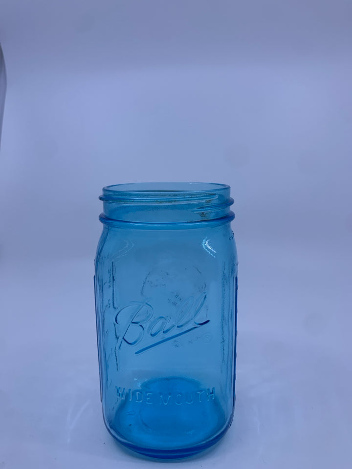 BLUE MASON JAR VASE.