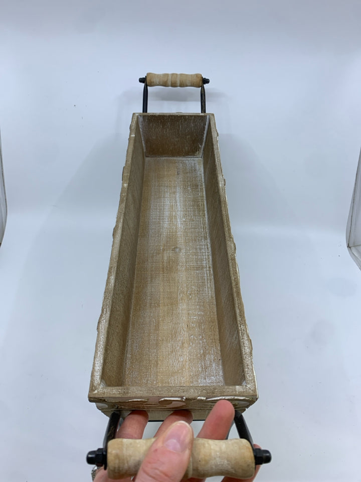 RUSTIC RAISED WOOD TRAY/ PLANTER -HANDLES.