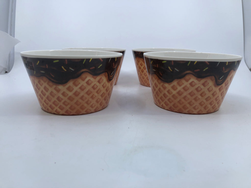 4 ICE CREAM CONE BOWLS.