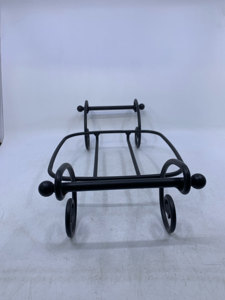 WROUGHT IRON SQUARE BASKET STAND W/ SCROLL HANDLES.