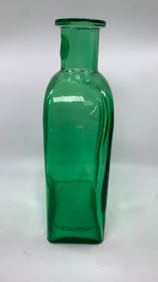 LARGE GREEN RECYCLED GLASS BOTTLE VASE.