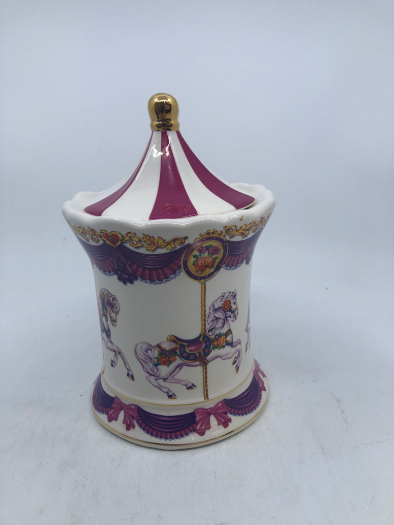 TELEFLORA CERAMIC HORSE CAROUSEL MUSIC BOX/CANISTER.