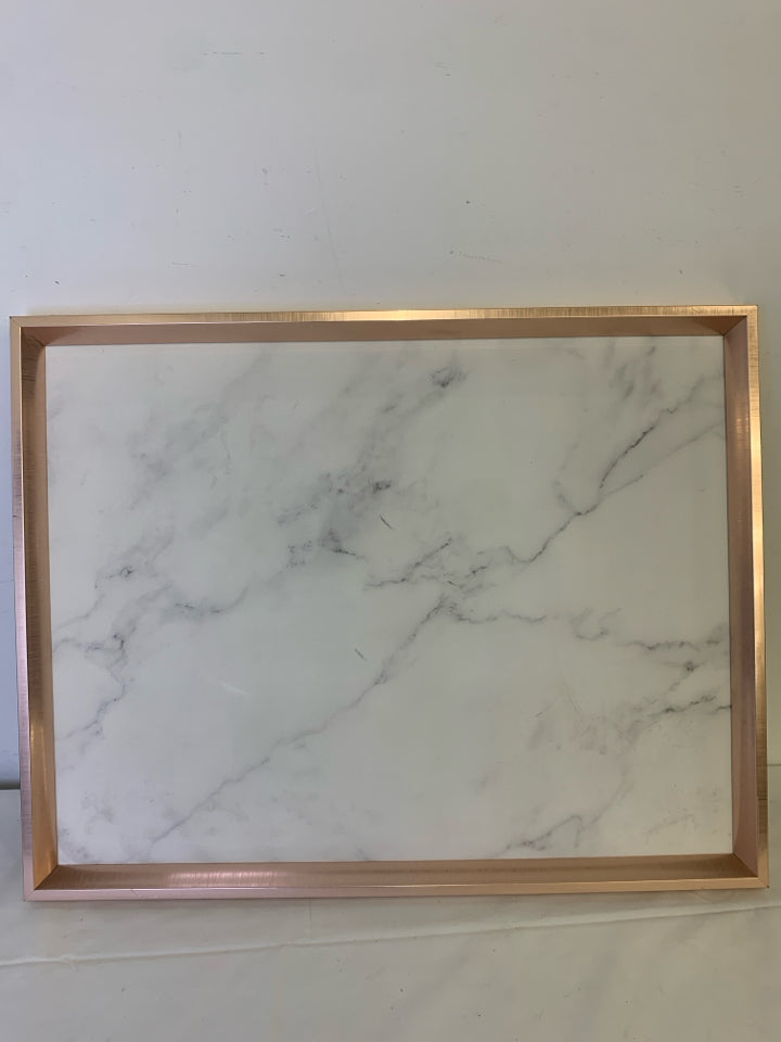 FAUX MARBLE MAGNETIC BOARD W ROSE GOLD FRAME.