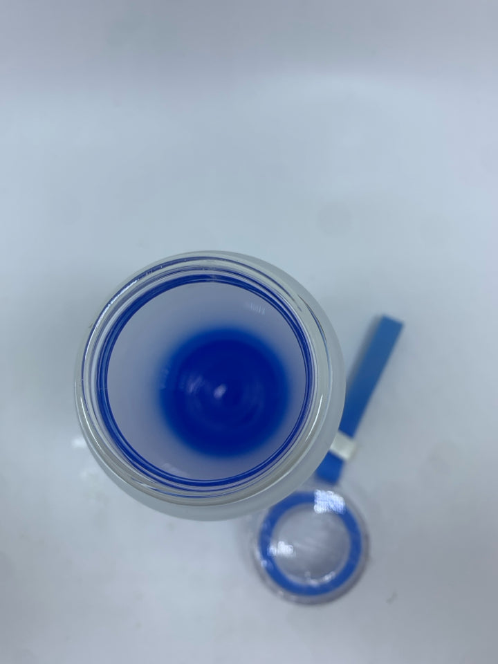NIB FROSTED BLUE GLASS TRAVEL CUP.