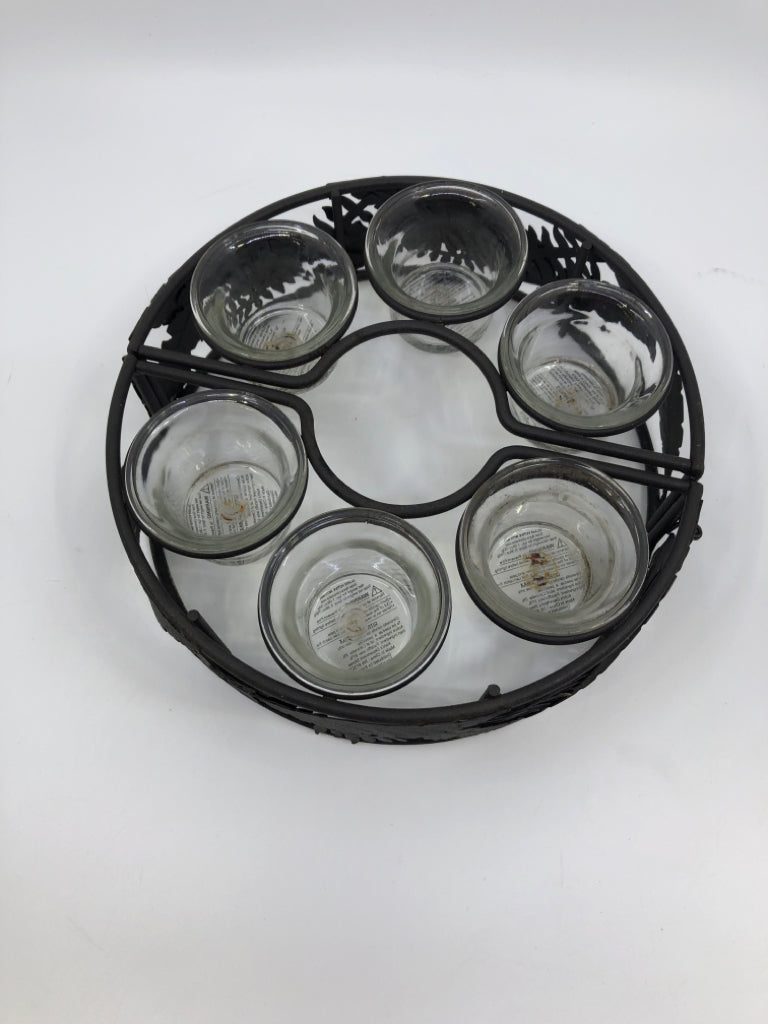 BLACK METAL TEALIGHT PATIO UMBRELLA HOLDER 6 SECTION.