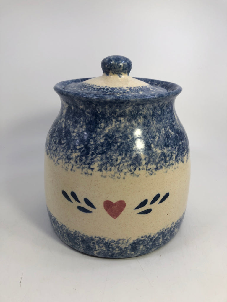 BLUE & WHITE SPONGEWARE DESIGN COOKIE JAR.
