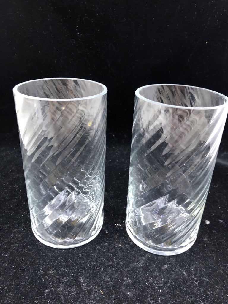 2 SWIRLED CYLINDER CANDLE HOLDERS.
