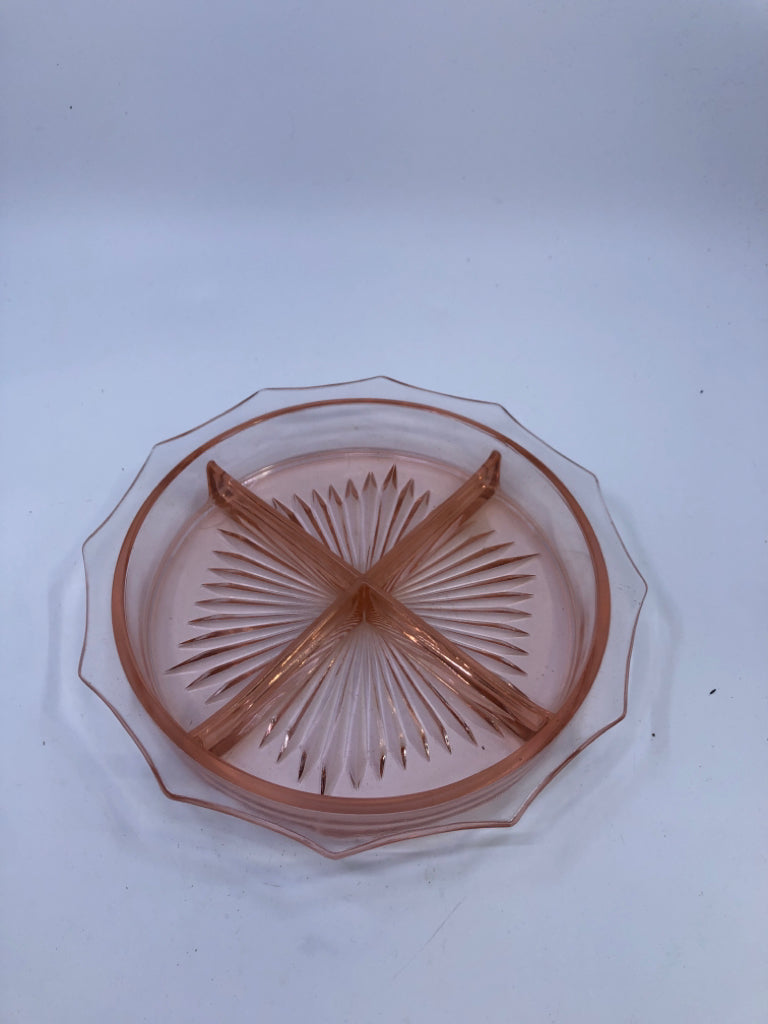 VTG DIVIDED PINK DEPRESSION GLASS SERVER.