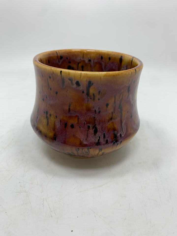 PURPLE GLAZED STONEWARE MUG W/BLACK SPECKLES.