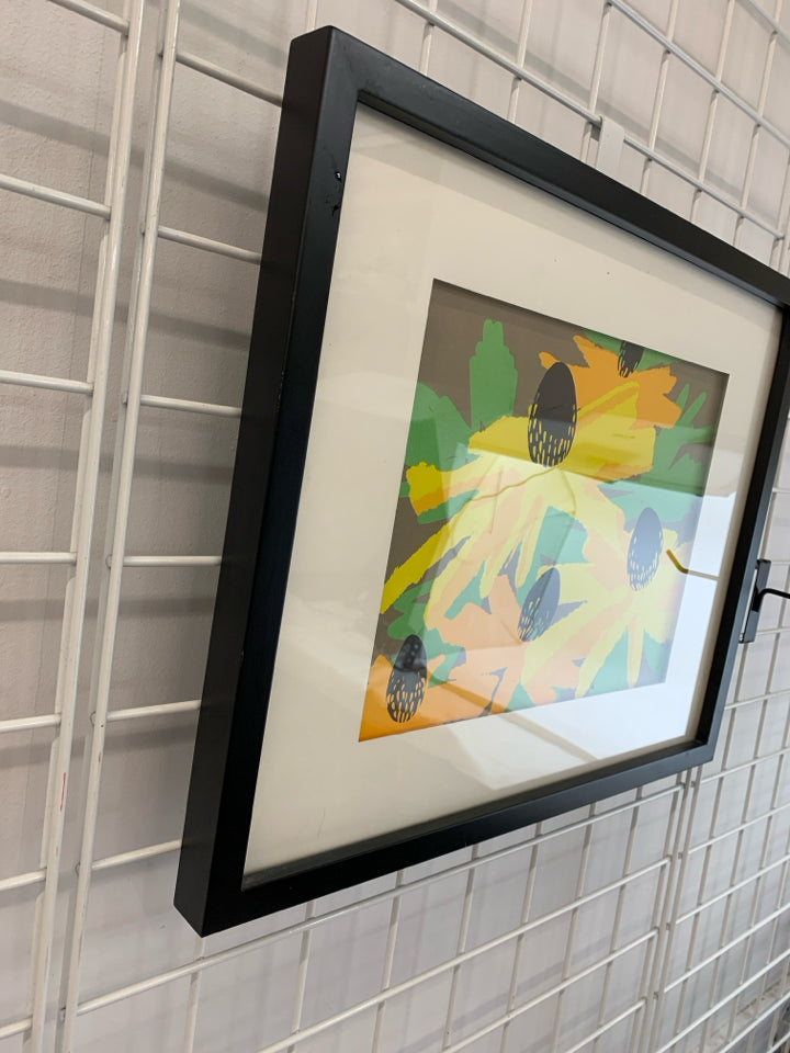ABSTRACT SUNFLOWER PRINT IN BLACK FRAME.