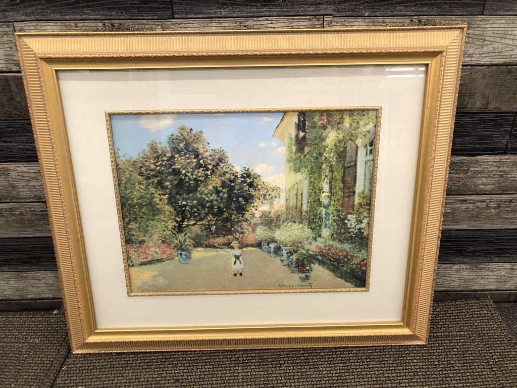 LITTLE KID IN GARDEN- MONET FRAMED PRINT.
