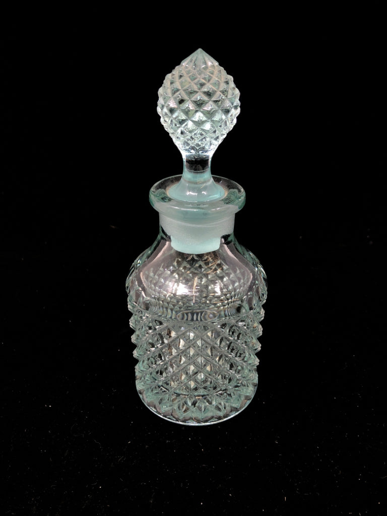 AQUA BLUE ENGLISH HOBNAIL STYLE GLASS EMPTY BOTTLE W/STOPPER.