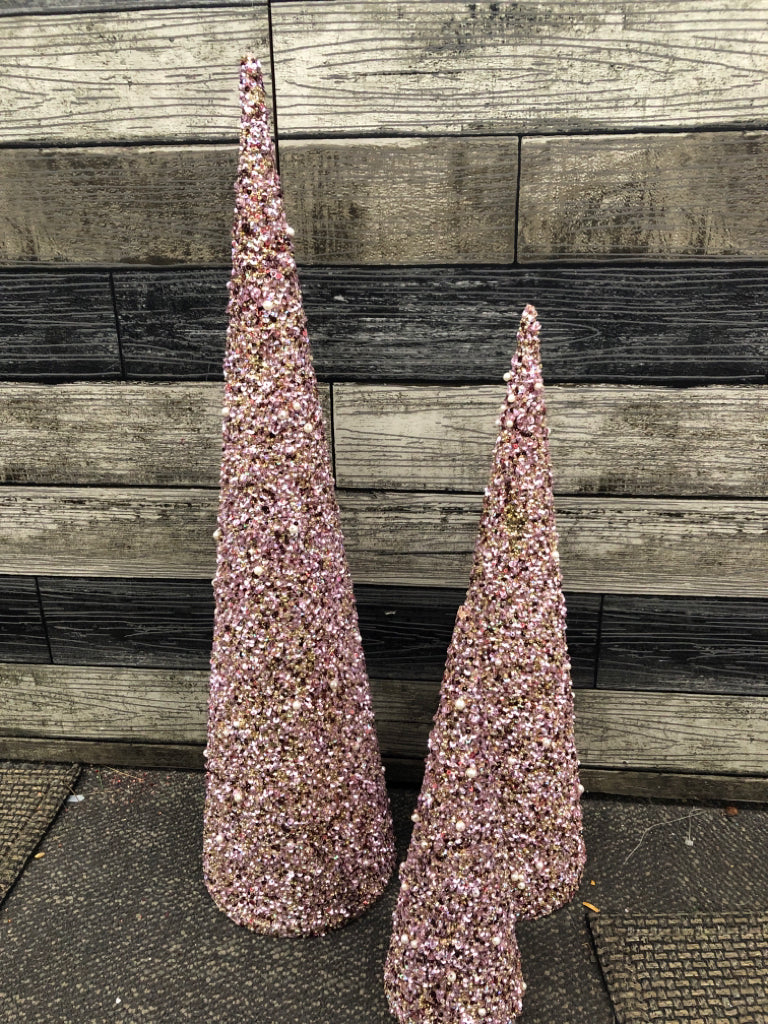 3 PINK GLITTER TREES- 24" - 18" -12"
