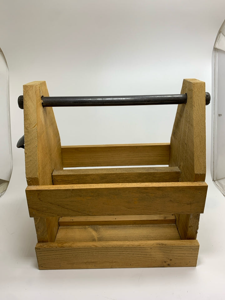 WOODEN BEER CADDY W/BOTTLE OPENER.