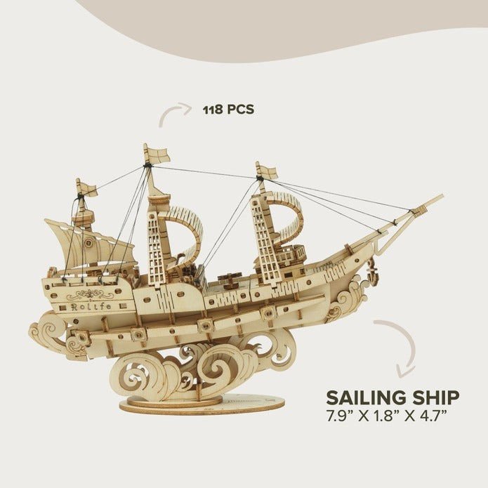 3D Laser Cut Wooden Puzzle -  Sailing Ship