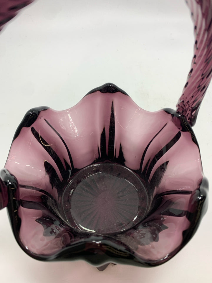 HEAVY PURPLE GLASS BASKET W/TWISTED HANDLE.