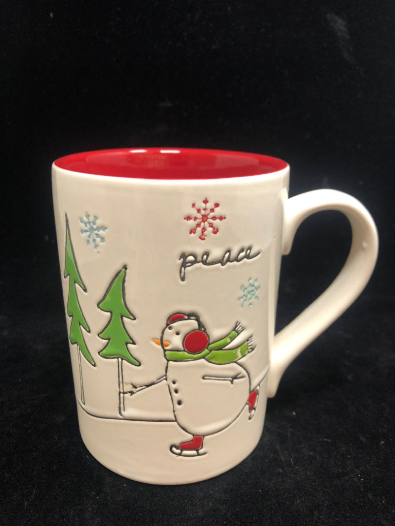 PEACE SNOWMAN ICE SKATING MUG.