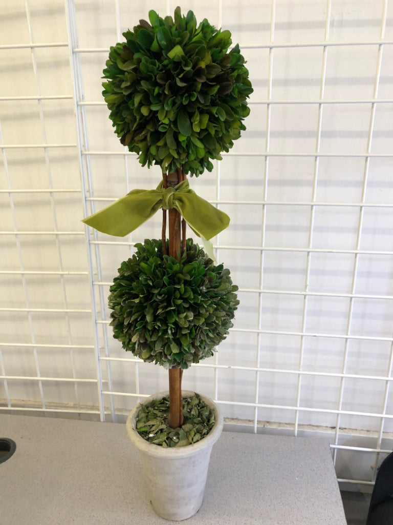 FAUX 2 TIER TOPIARY GRAY POTTERY POT.