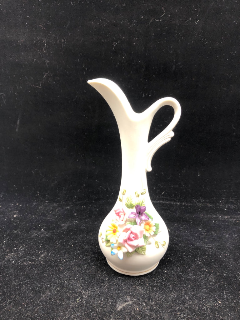 LEFTON EMBOSSED FLORAL PITCHER.