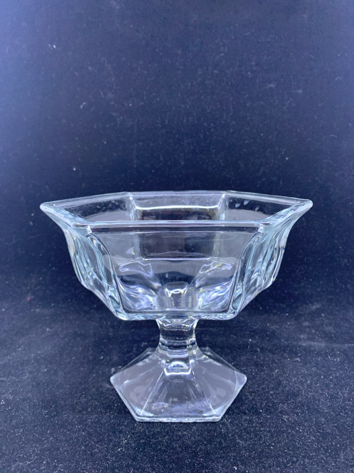 HEXAGON FOOTED CANDY DISH.