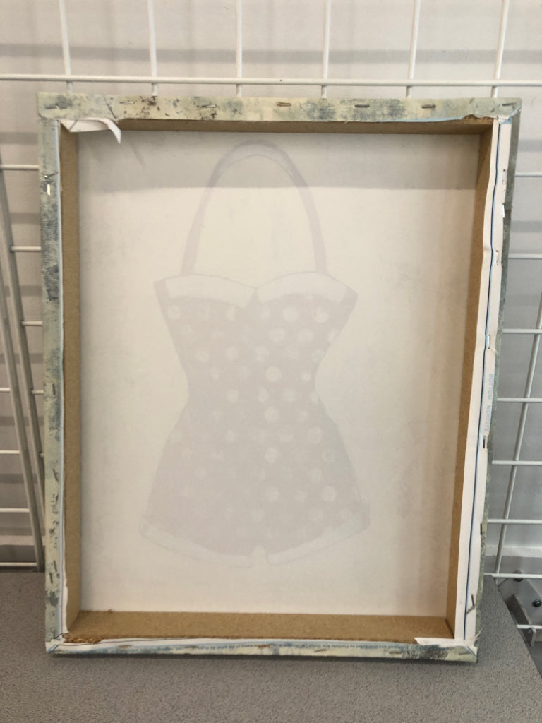 RED & WHITE POLKA-DOT VTG BATHING SUIT CANVAS PAINTING.