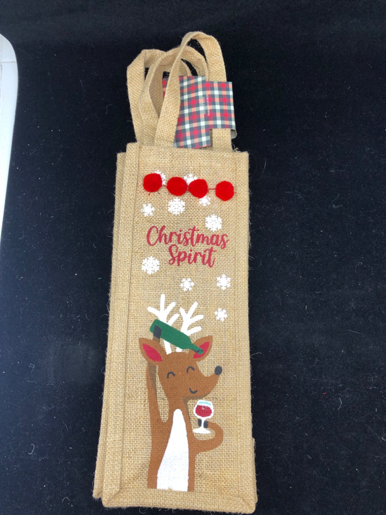 2-NIP MERRY CHRISTMAS REINDEER WINE BAG.