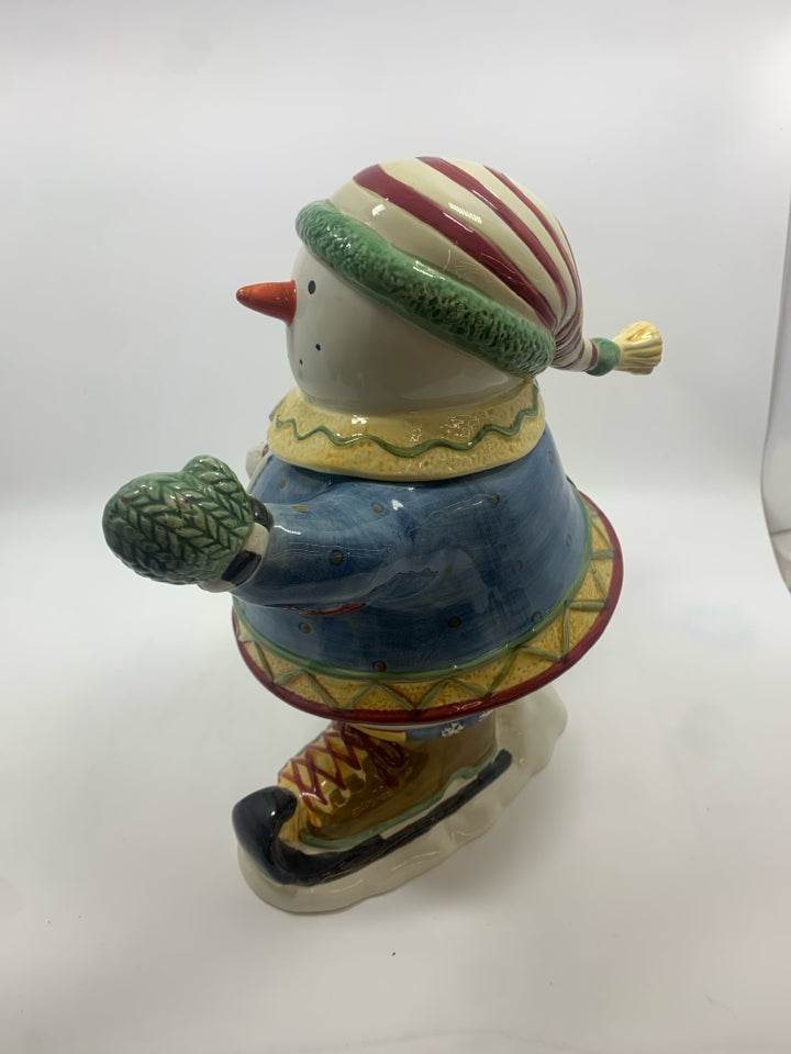 SKATING SNOWMAN COOKIE JAR.