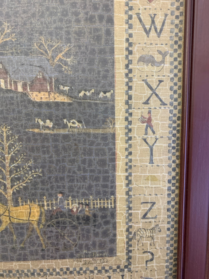 PRIM NIGHT SCENE W/ALPHABET BORDER & CRACKED FINISH.